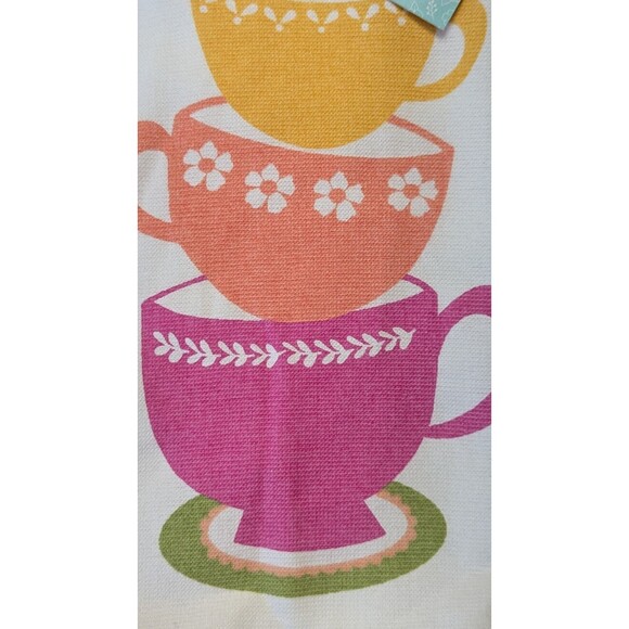 Ritz Joyful Tea Stack Kitchen Towels Pink Orange Yellow Teacups Cotton 2-Pc Gift - Picture 5 of 5